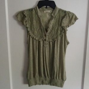 Khaki green blouse with lace